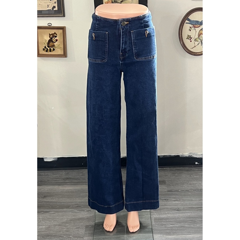 Stradivarius Dark Wash Wide-Leg Jeans Button Fly Pockets Size 36